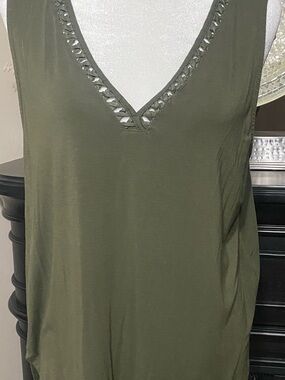 Missoma Braided V-Neck Olive Green Women's Tank Top